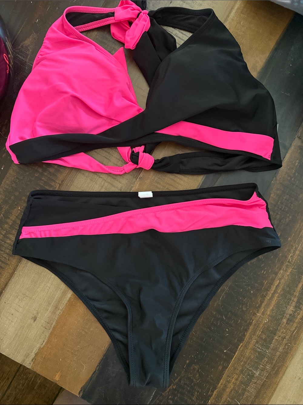 Women’s Two-Piece Halter Bikini - Black & Hot Pink